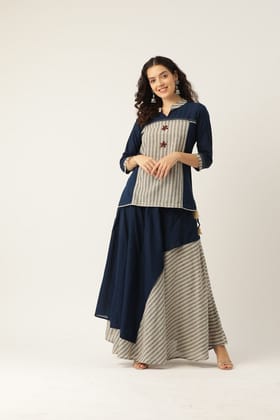 Women Striped Kurti with Skirt