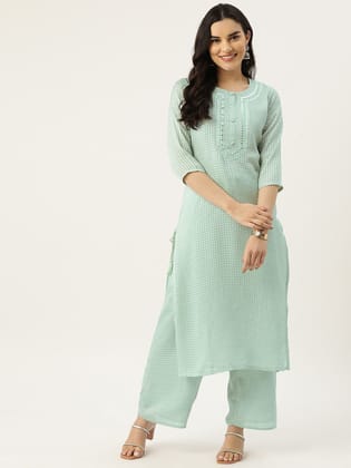 Women Checked Mirror Work Kurta with Palazzos