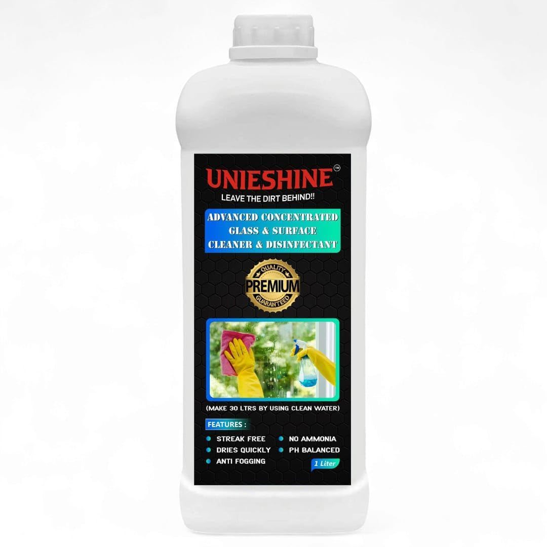 UNIESHINE Concentrated Glass and Surface Cleaner Liquid Solution - Streak-Free & Powerful, 1L (Makes 30 Liters) - Removes Oily Soil and Finger Marks - Ideal for Window, Mirror & All Surfaces