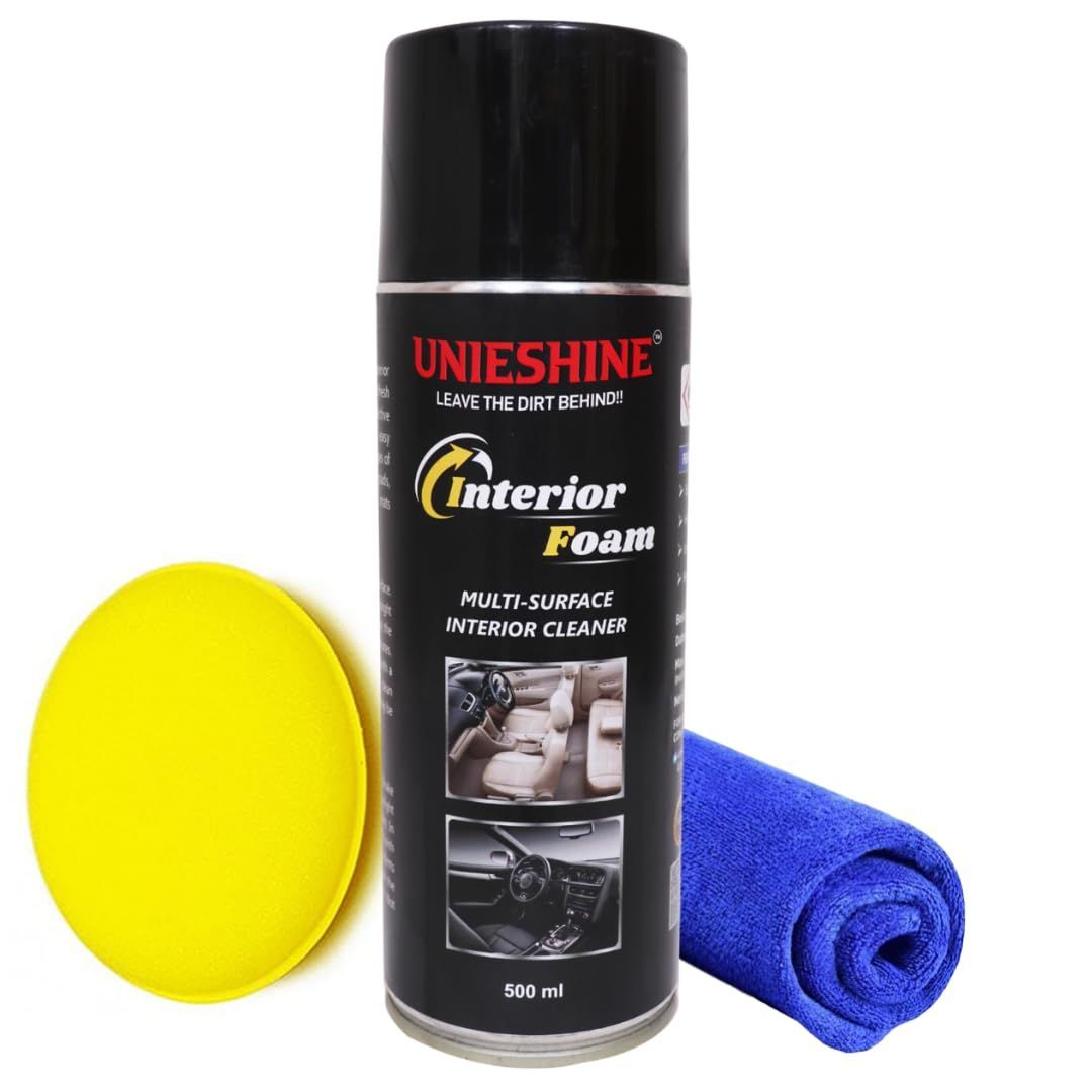 UNIESHINE Foaming Car Interior Cleaner 500ml | UNIESHINE Upholstery & Leather Cleaner | Advanced Formula for Car Seats & Interiors | Removes Tough Stains & Dirt