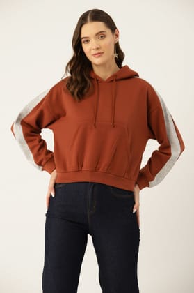 Women Solid Hooded Pullover Sweatshirt