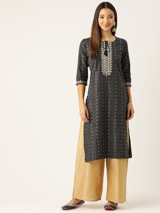 Ethnic Motifs Embroidered Kantha Work Kurta