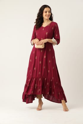 Women Floral Printed Sequinned Anarkali Kurta