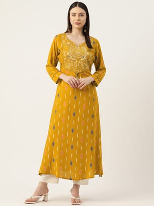 Floral Embroidered Mirror Work Kurta