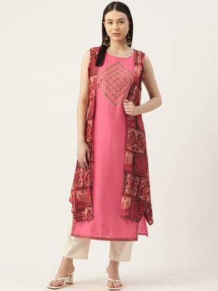 Geometric Embroidered Mirror Work Kurta with Shrug