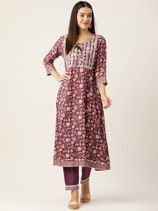 Women Floral Printed Regular Sequinned Kurta with Trousers & Dupatta