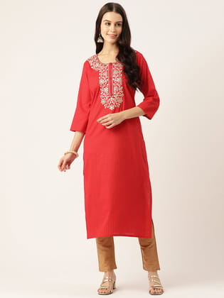 Floral Embroidered Mirror Work Kurta