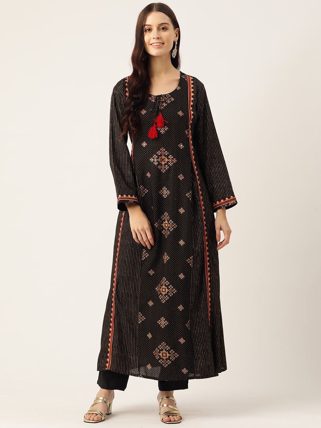 Ethnic Motifs Printed Mirror Work Kurta