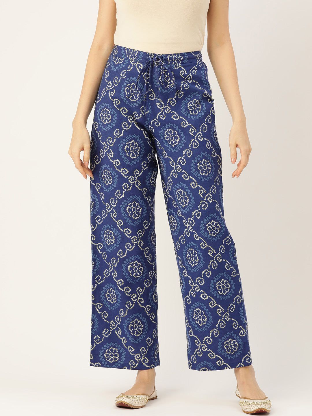 Women Ethnic Motifs Printed Smart Straight Fit Trousers