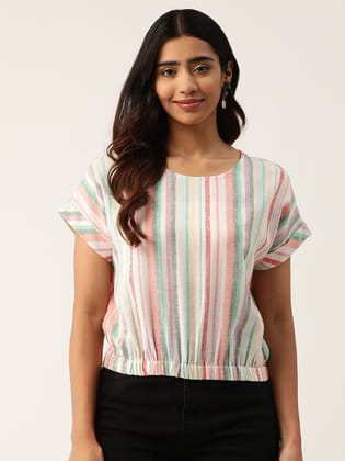 Striped Extended Sleeves Pure Cotton Top