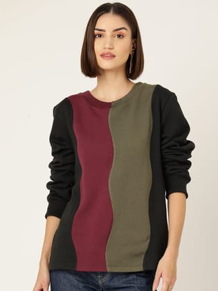 Striped Colour Blocked Fleece Sweatshirt