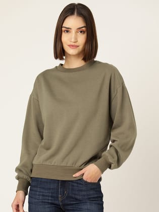 Khaki Solid Fleece Sweatshirt