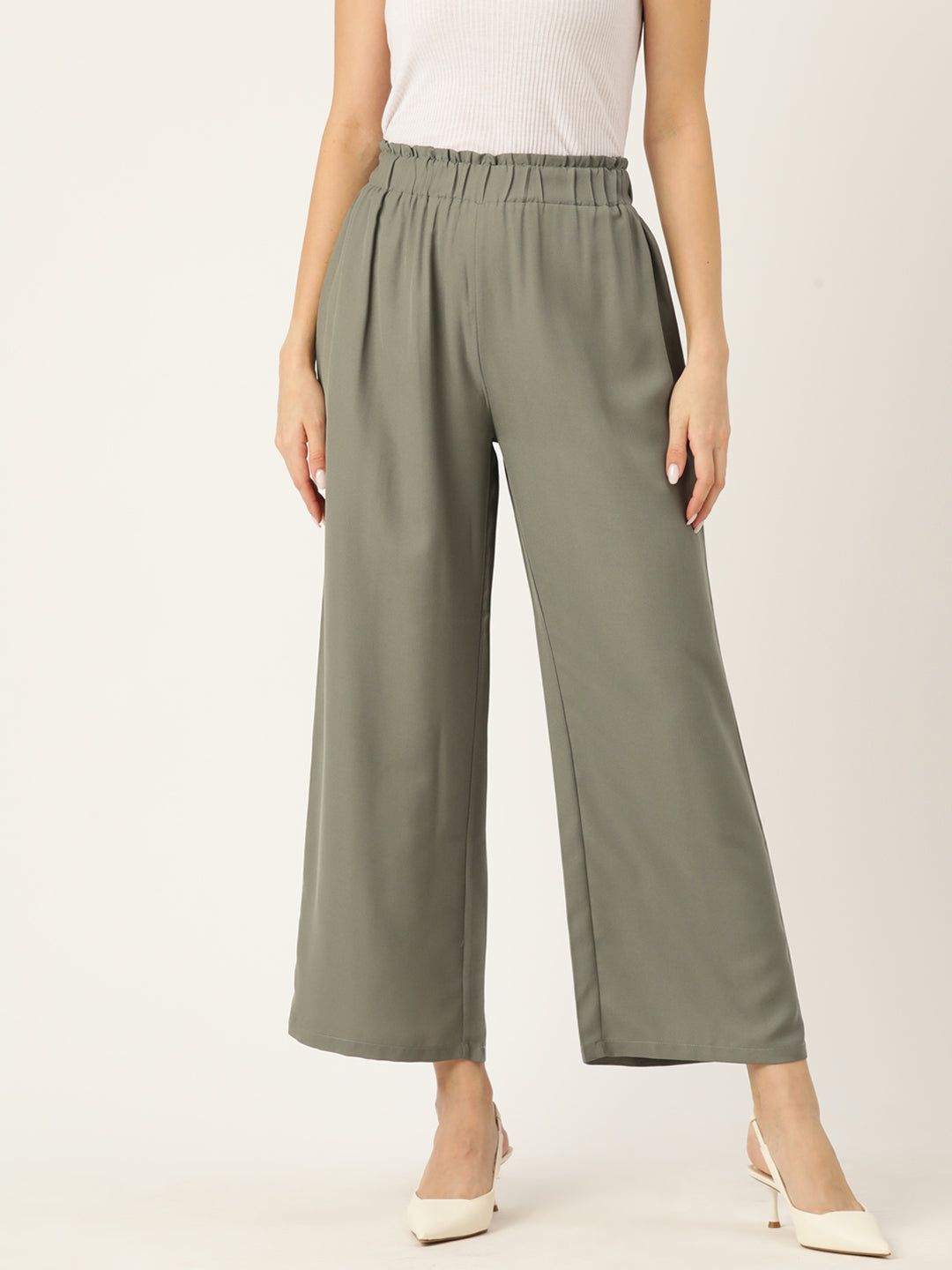 Women Relaxed Loose Fit High-Rise Parallel Trousers