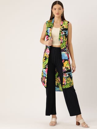 Women Multicoloured Printed Open Front Longline Shrug