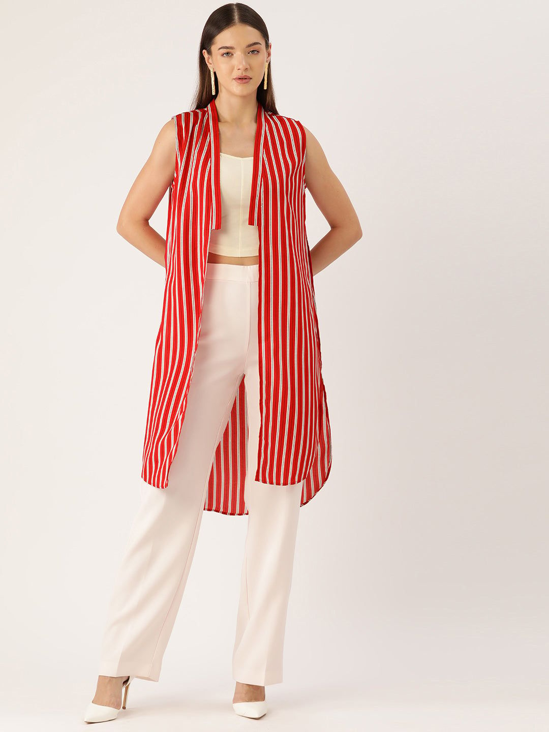 Women Striped Open Front Longline Shrug