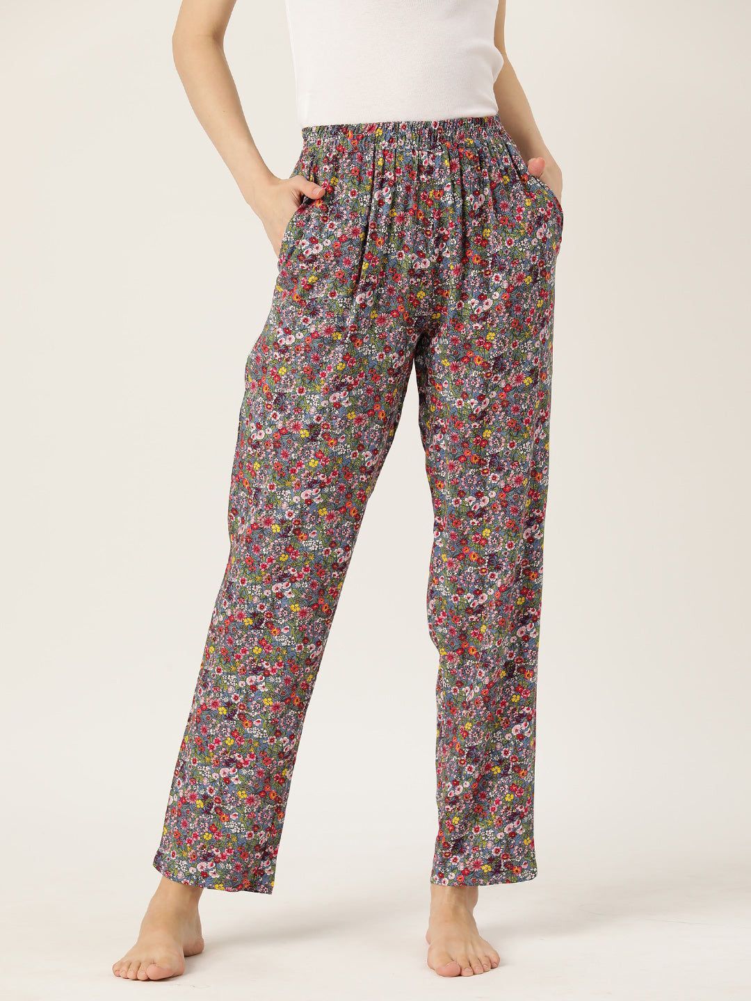 Women Floral Printed Pure Cotton Lounge Pants