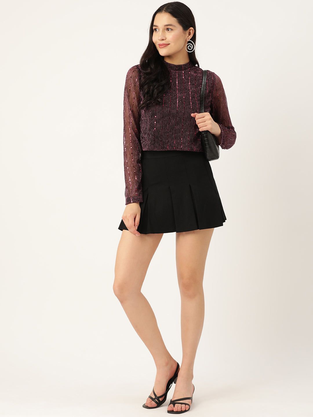 Maroon Embellished Boxy Crop Top