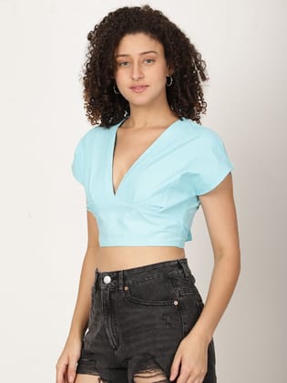 Women Pure Cotton Crop Top With Styled Back Knot