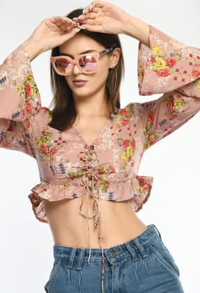 Floral Center Tie Crop Top