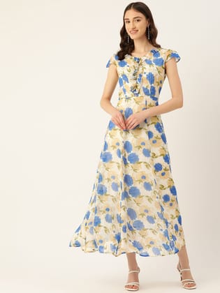 Rue Collection Floral Print Chiffon A-Line Maxi Dress