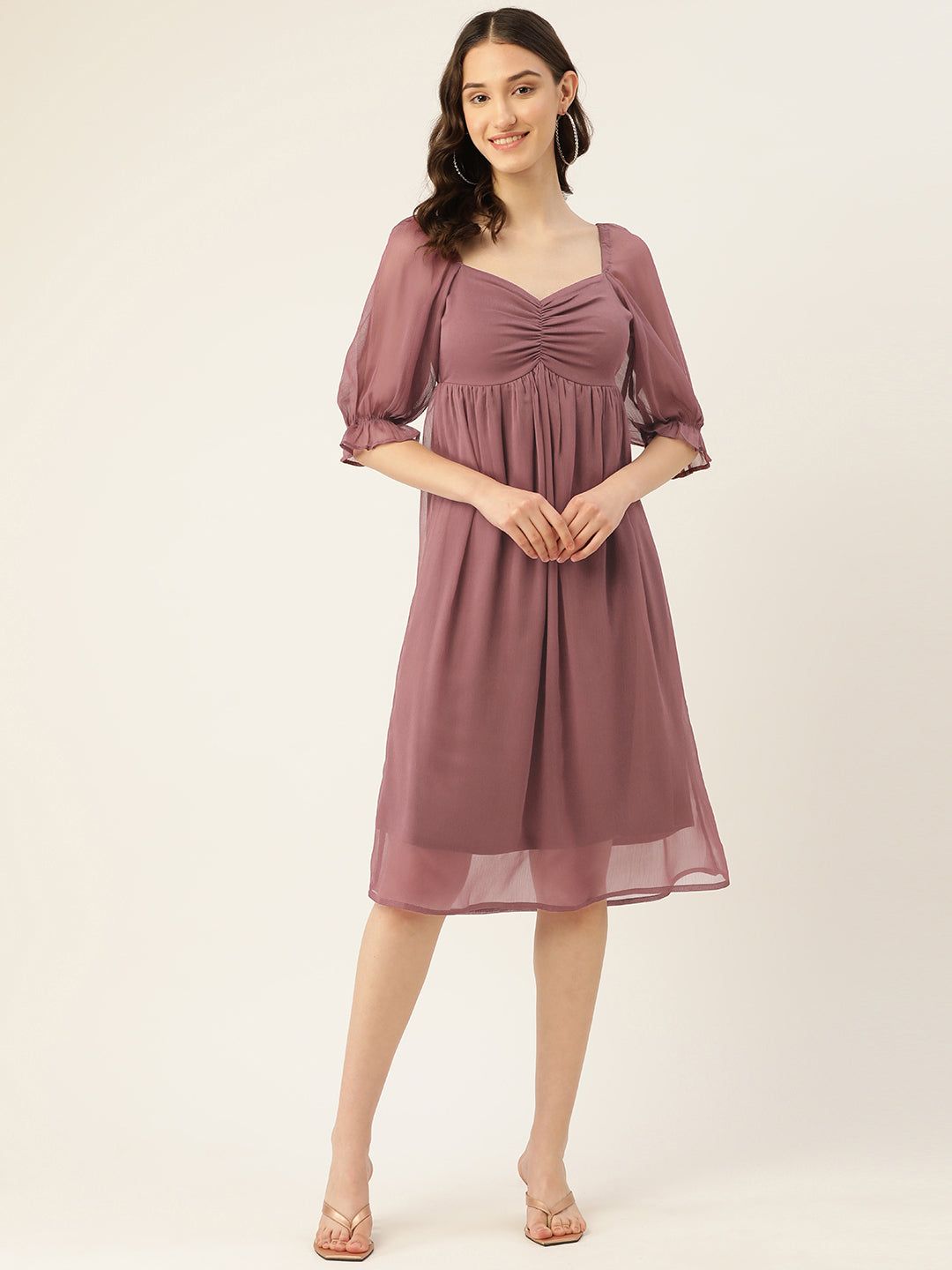 Rue Collection Mauve Chiffon A-Line Midi Dress