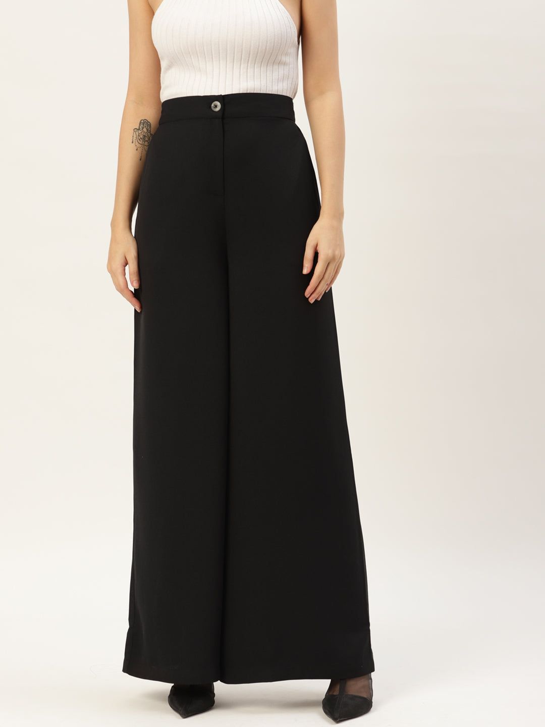 Women Black Solid High-Rise Parallel Trousers