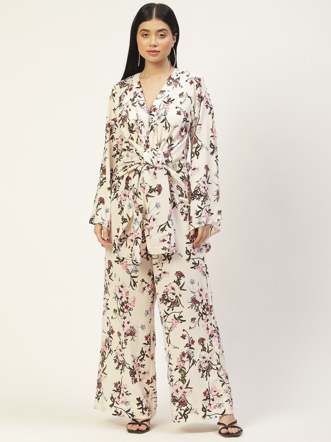 White & Burgundy Printed Basic Jumpsuit