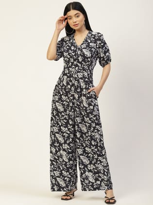 Black & Off White Printed Basic Jumpsuit