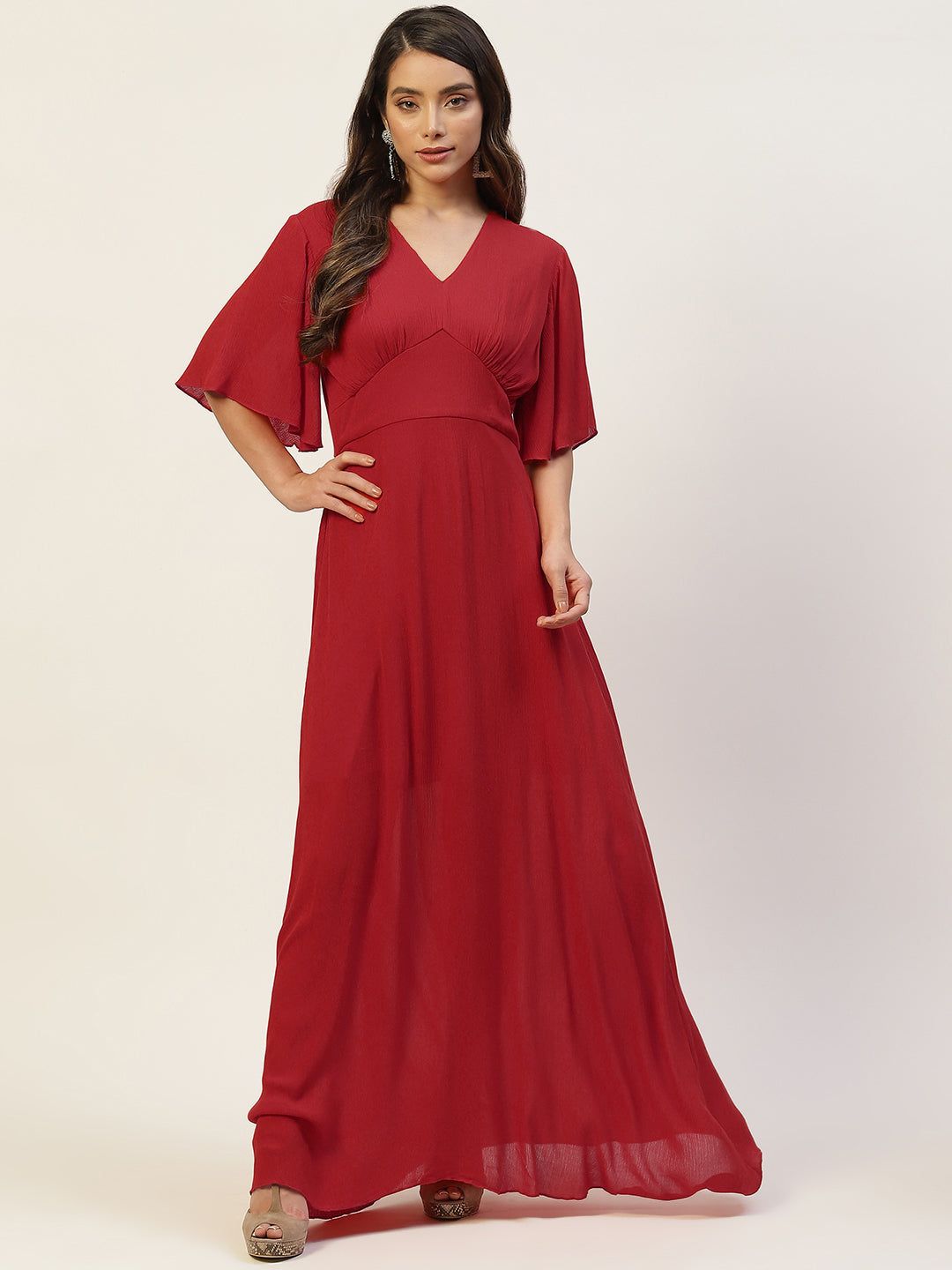 Rust Crepe Maxi Dress