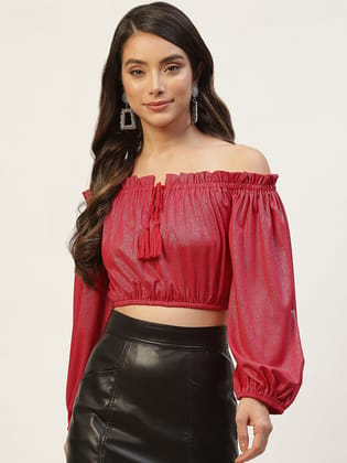 Red Off-Shoulder Crop Top