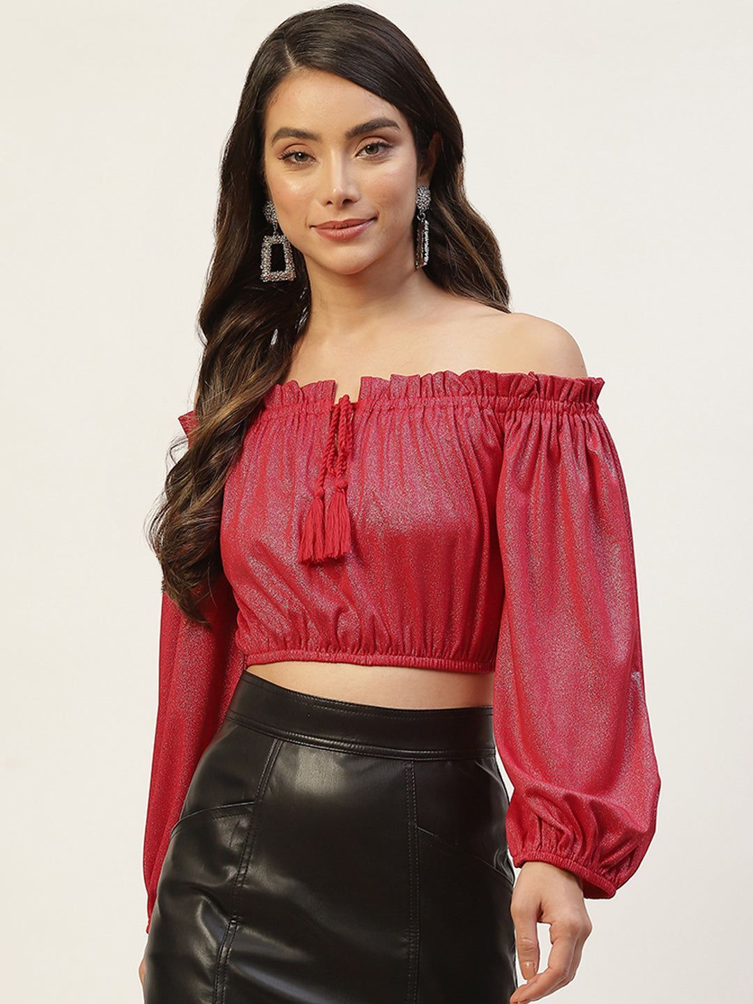 Red Off-Shoulder Crop Top