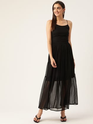 Black Halter Neck Semi Sheer Maxi Dress