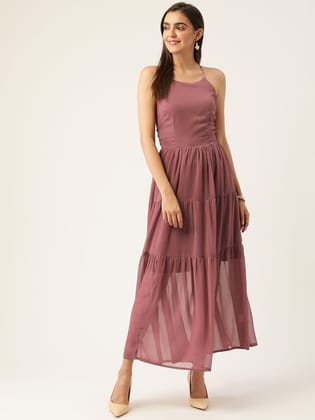 Dusty Pink Halter Neck Semi Sheer Maxi Dress