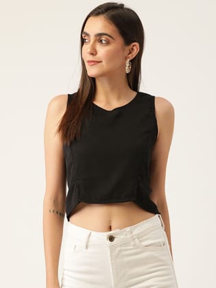 Women Black Solid Crop Top