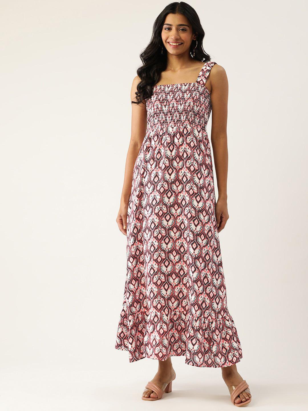 White & Black Printed Maxi Dress