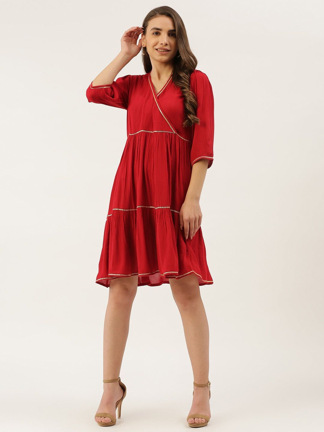 Maroon Solid A-Line Dress