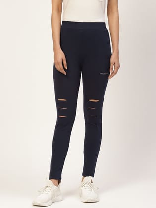 Women Navy Blue Solid Ankle Length Skinny Fit Jeggings