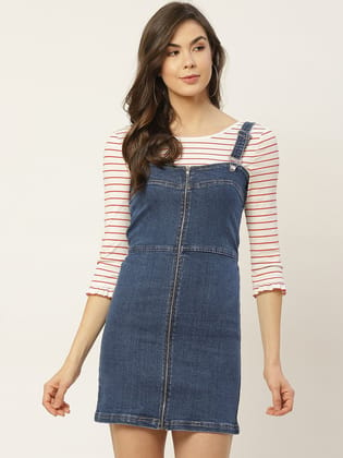 Women Blue Solid Pinafore Dress