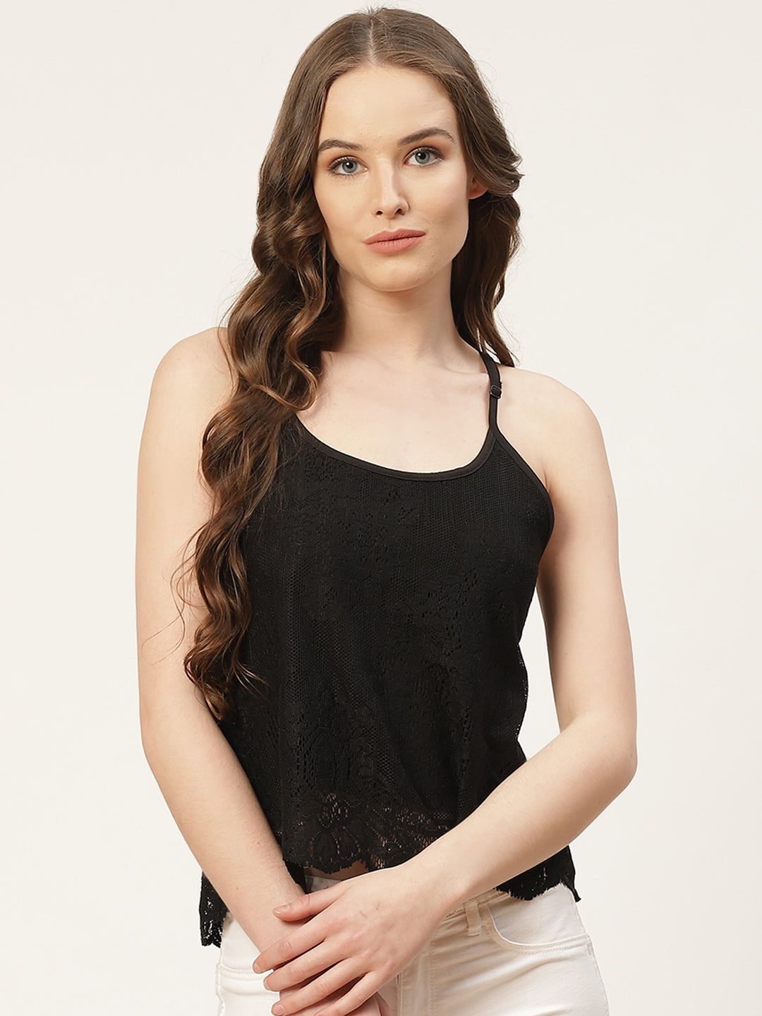 Black Self Design Lace Top