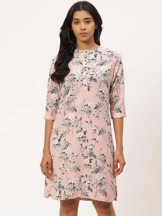 Women Pink & Grey Floral Printed Shift Dress