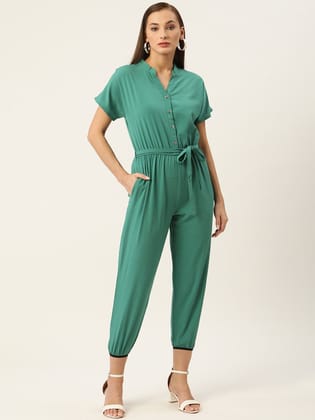 Green Belted Basic Jumpsuit