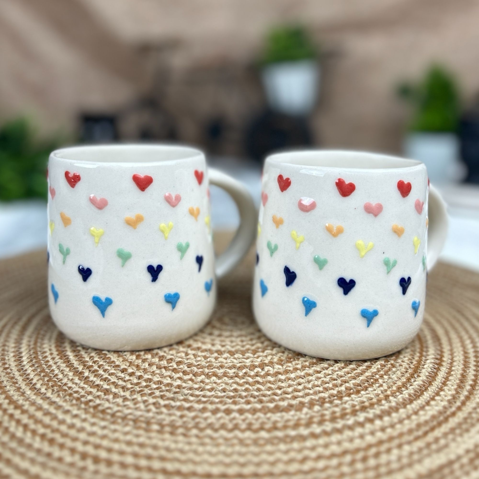 Ceramic Dining Multicolor 3D Heart Coffee or Tea Cups Set of 2