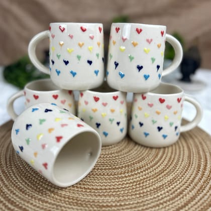 CERAMIC DINING Multicolour 3DHeart Coffee or Tea Cups Set of 6