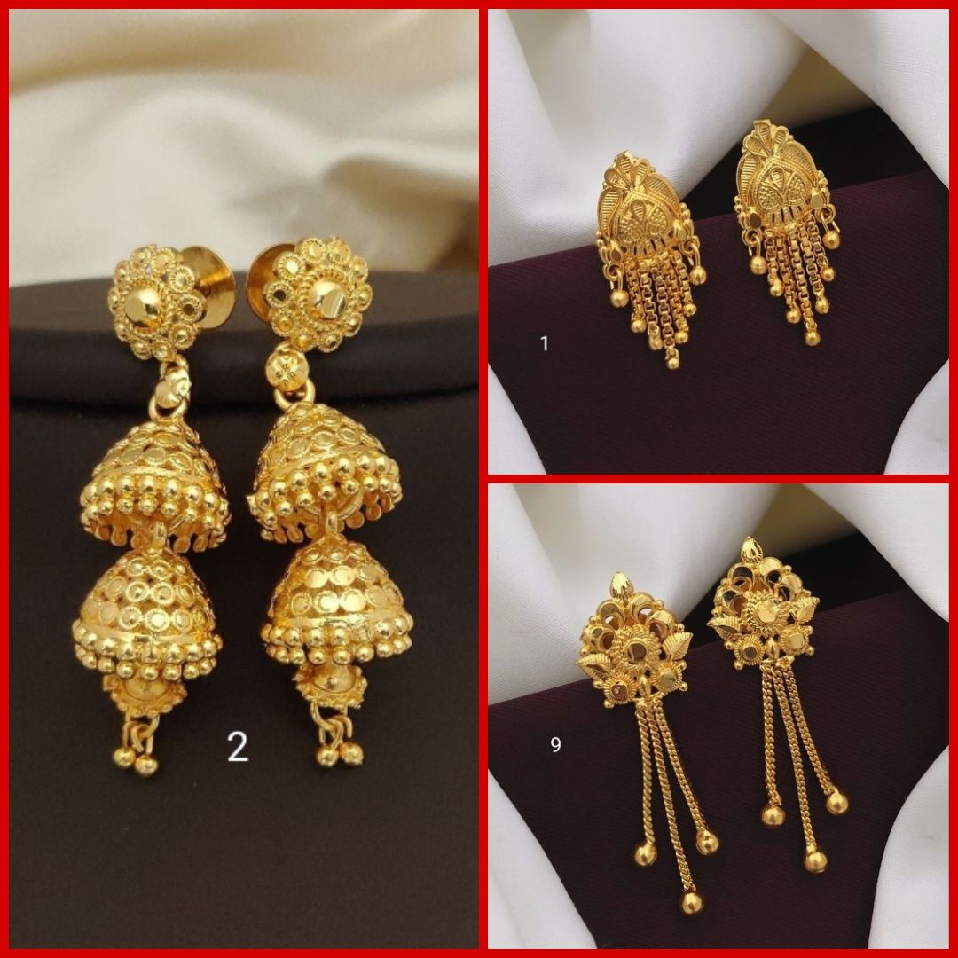 Earrings Jhumkhas Gold Jhumka Charming Women's and Girls (RK_JE-2) & Gold Plated Earrings for Women's & Girls (RK_G-1,G-9) (COMBO PACK OF 3 PAIRS)