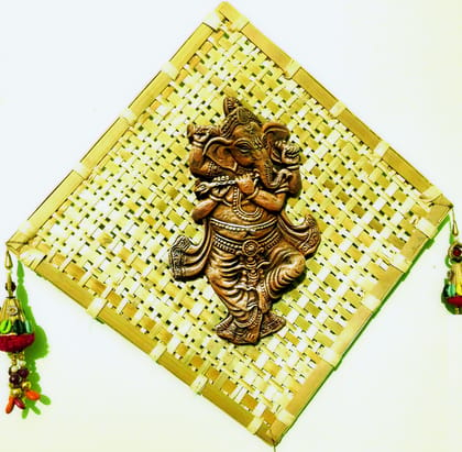 Ganesh Playing with Flute in Bamboo Handicraft