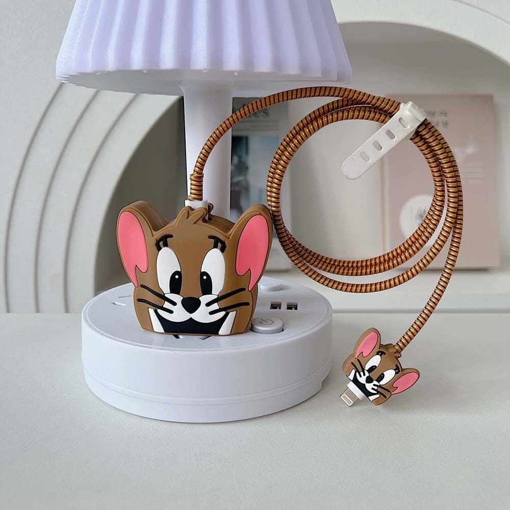 PUNNK FUNNK  Cable Protector with 3D Cute Pattern for iPhone Charger only 18W & 20W, Data e Wire Saver Charging Cable Charger Protective Cable,Full Protection Cover 4 in 1- Jerry