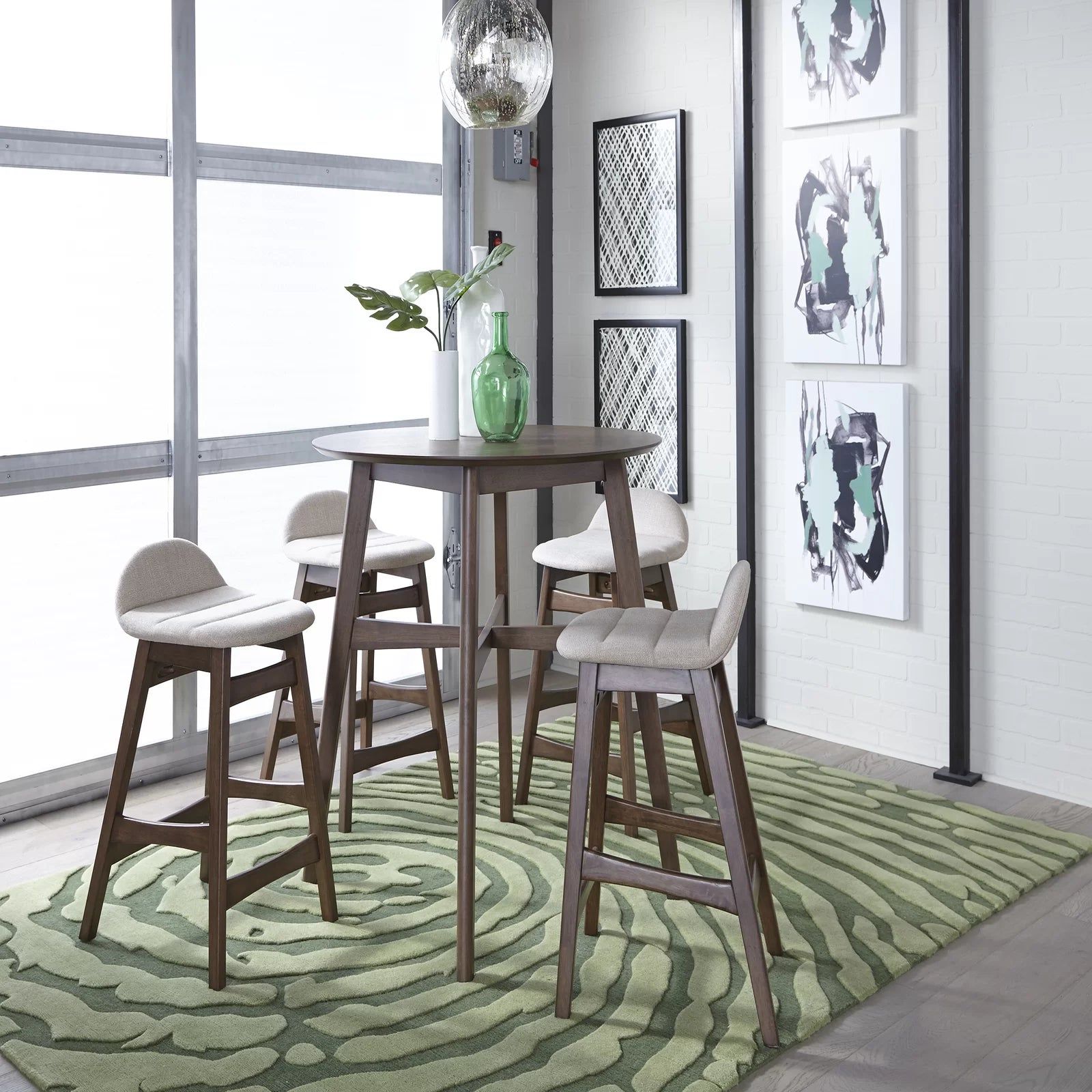 ARENA HARPER BAR STOOL PU BLACK , WALNUT LEGS 465X535X760