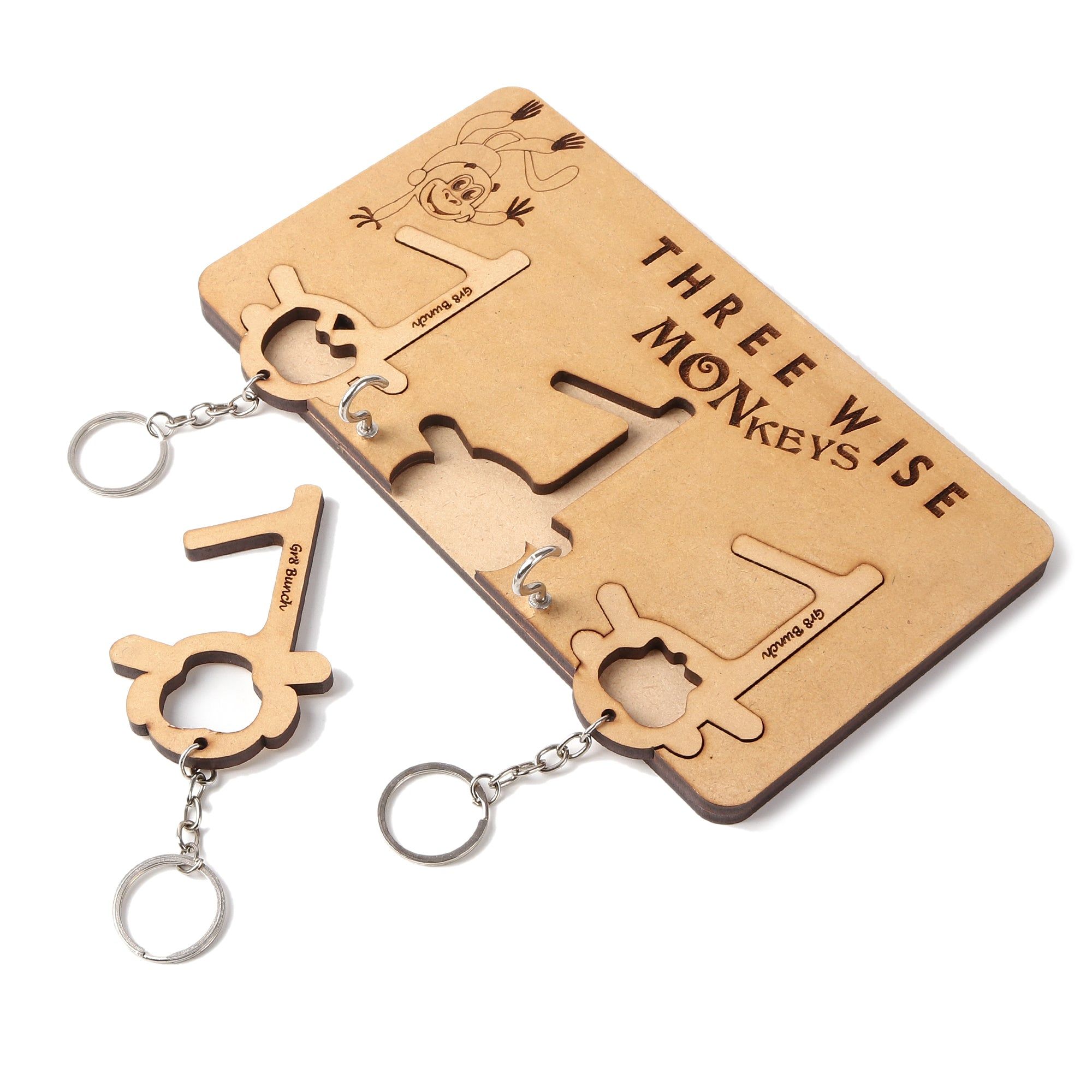 Three Wise Monkey - Wooden Keychain Holder