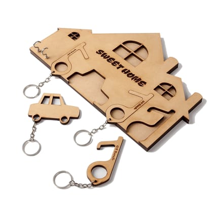 Pull-out House Keychain Holder with Three Covid Keys