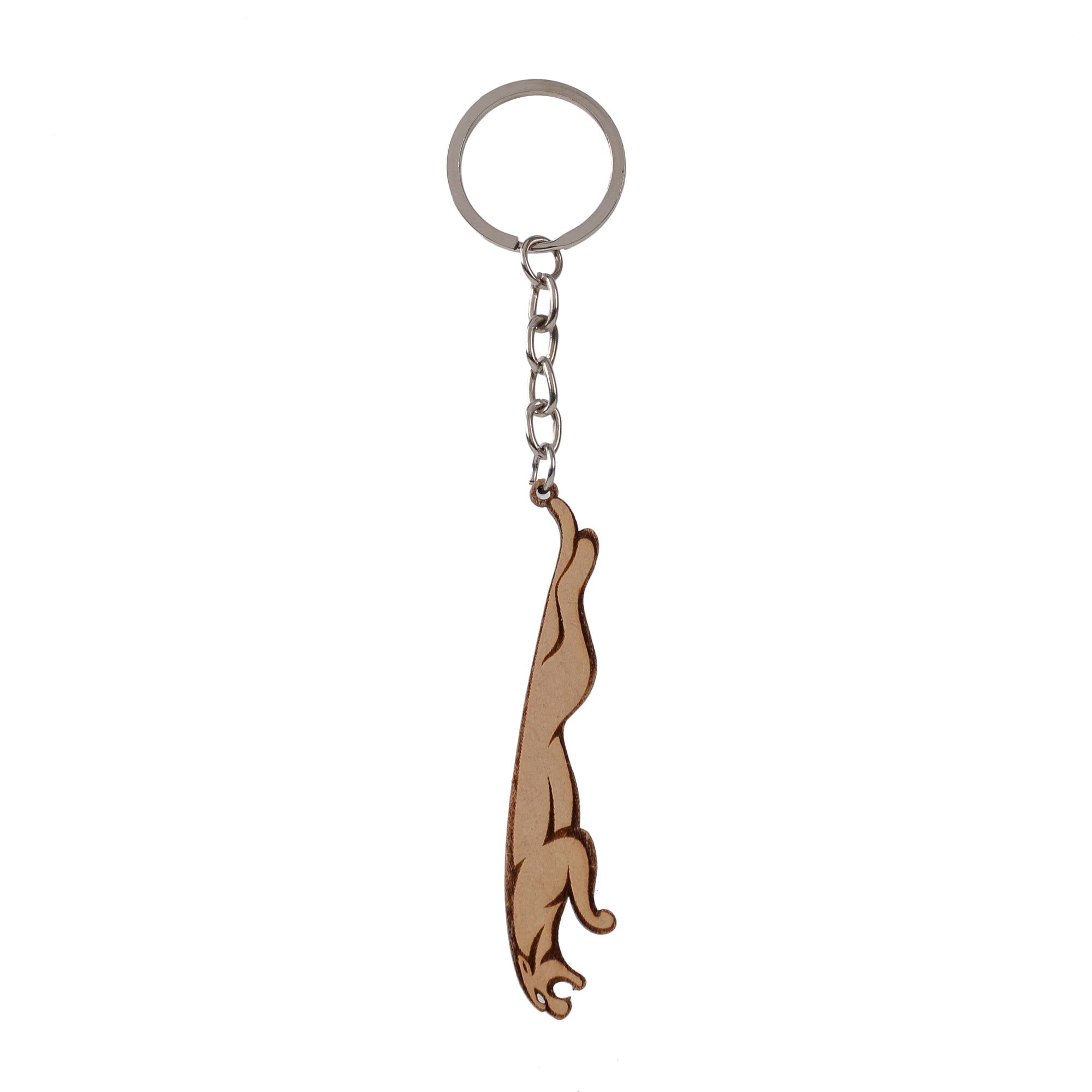 Wooden Jaguar Car Keychain